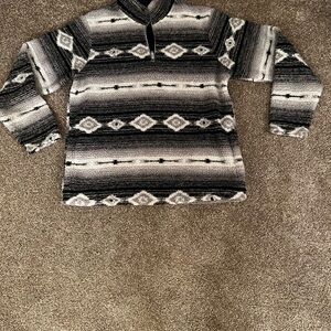 Wrangler Men's Black and White Zip-Up Sweater Size M